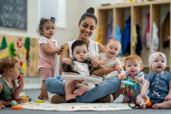 woman caring for children